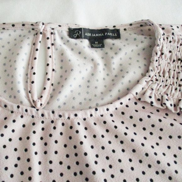 ADRIANNA PAPELL Pink/Black Polka Dot Smocked Long Sleeve Blouse - Picture 7 of 7